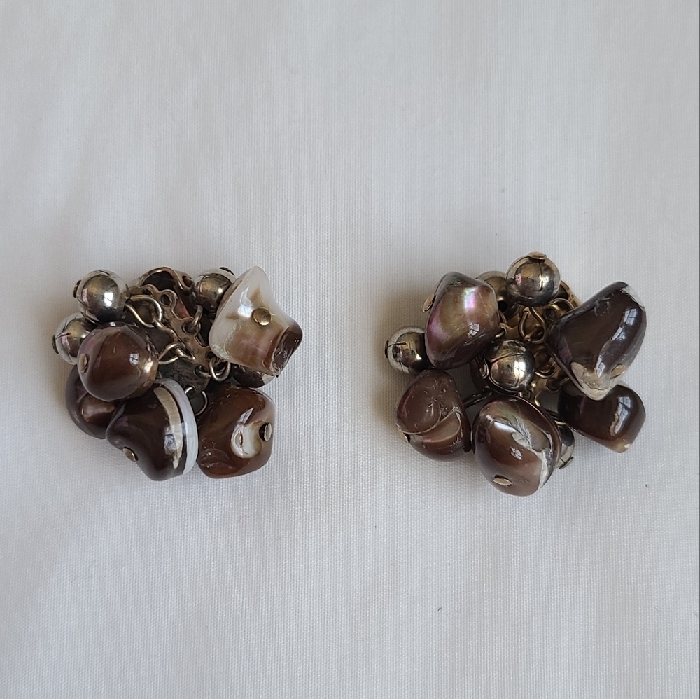 Vintage Mid Century Marble Cluster Clip On Earrings